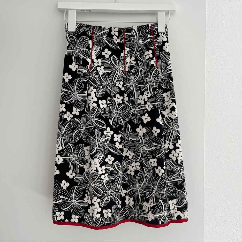 B.I.Y.A.Y.C.D.A Black & White Floral Print Skirt Red Trim Medium
